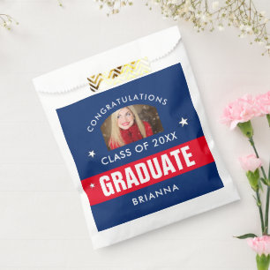 Red and Navy Blue Graduation Photo Custom Favor Bag