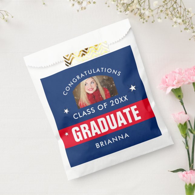 Red and Navy Blue Graduation Photo Custom Favor Bag (Sealed)