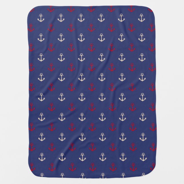 Red And Navy Blue Nautical Anchors Pattern Baby Blanket (Front)