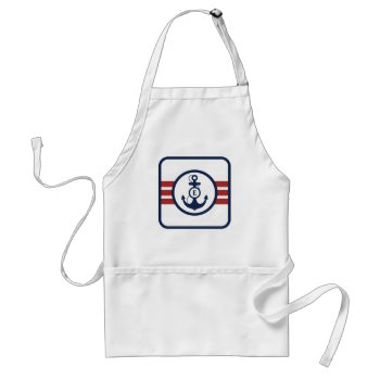 Red And Navy Blue Nautical Monogram Adult Apron by snowfinch at Zazzle