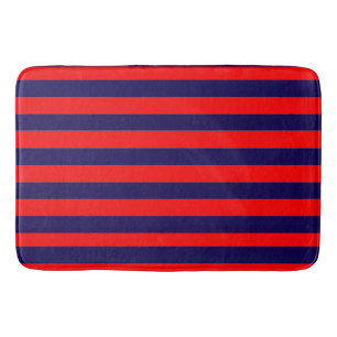 Red and Navy Blue Nautical Stripes Bath Mat