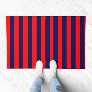 Red and Navy Blue Nautical Stripes  Doormat