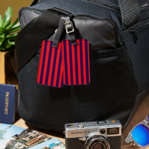 Red and Navy Blue Nautical Stripes  Luggage Tag