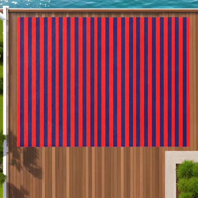 Red and Navy Blue Nautical Stripes Outdoor Rug | Zazzle