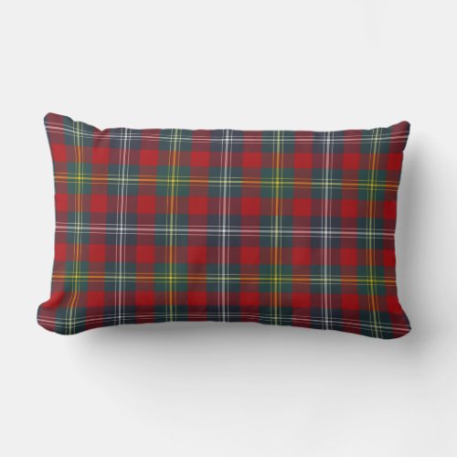 Red and Navy Blue Plaid Clan Foster Tartan Lumbar Pillow