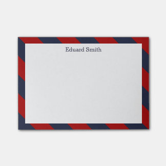 Red and Navy Blue Stripes Personalized Post-it Notes