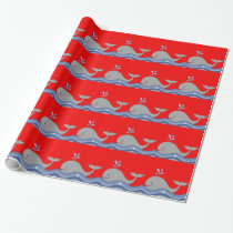 Red and Navy Blue Whale Baby Shower Wrapping Paper