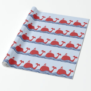 Red and Navy Blue Whale Wrapping Paper