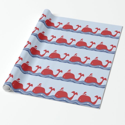 Red and Navy Blue Whale Wrapping Paper