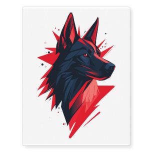 Red and navy Blue Wolf Temporary Tattoos