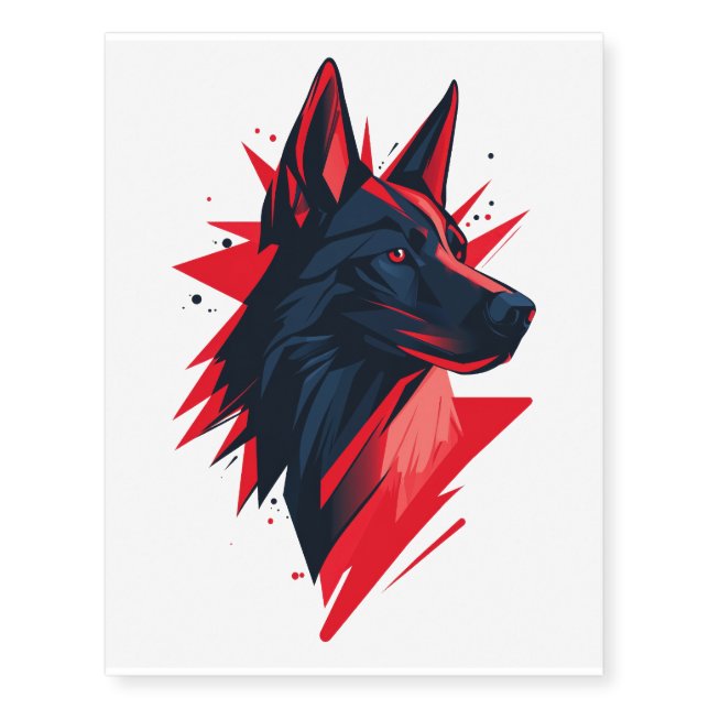 Red and navy Blue Wolf Temporary Tattoos (Front)