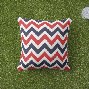 Red and Navy Chevron Outdoor Pillow
