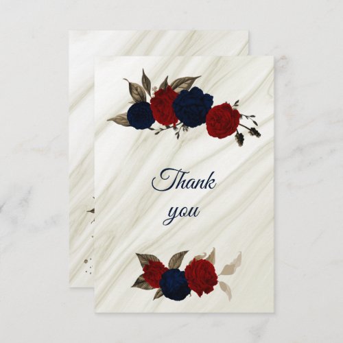 red and navy floral marble thank you card