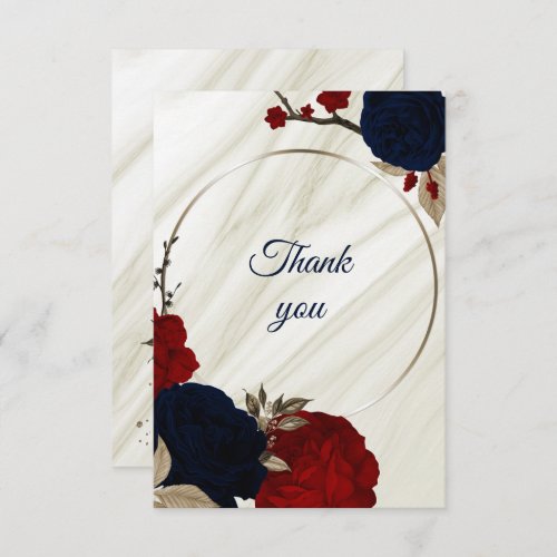 red and navy floral marble thank you card