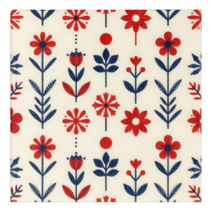Red and Navy Folk Floral Pattern Acrylic Print
