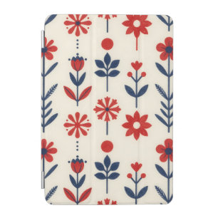 Red and Navy Folk Floral Pattern iPad Mini Cover