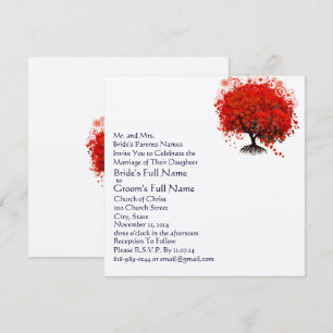 Red and Navy Heart Leaf Tree Wedding Invitations