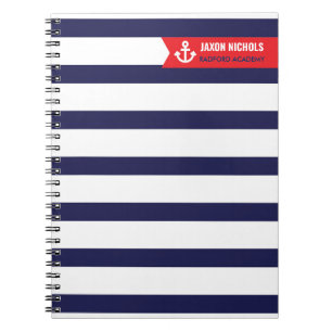 Red and Navy Nautical Stripe Notebook