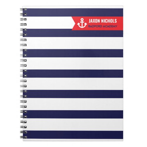 Red and Navy Nautical Stripe Notebook