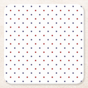 Red and Navy Polka Dot-Classic Preppy Square Paper Coaster