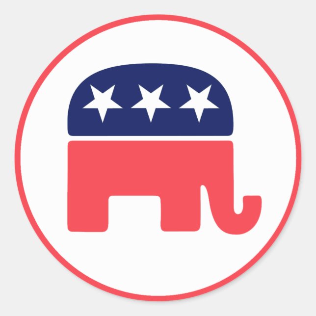 Red and Navy Republican Elephant Classic Round Sticker (Front)