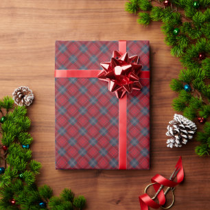 Red and Navy Scottish Tartan Family Christmas Wrapping Paper