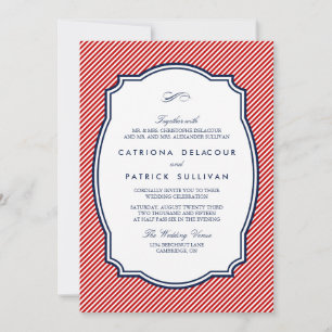 Red and Navy Striped Nautical Wedding Invitation