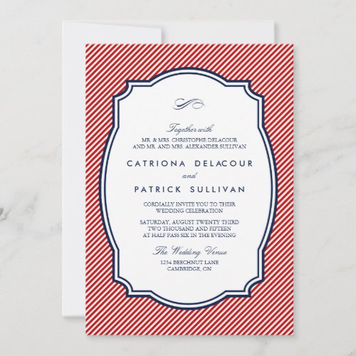 Red and Navy Striped Nautical Wedding Invitation