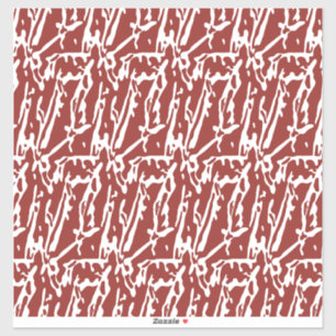 Red and orange abstract shapes blend and overlap a sticker
