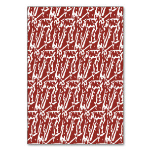 Red and orange abstract shapes blend and overlap a table number