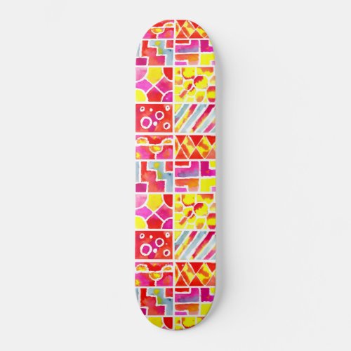 Red and Orange Abstract Watercolor Pattern Skateboard