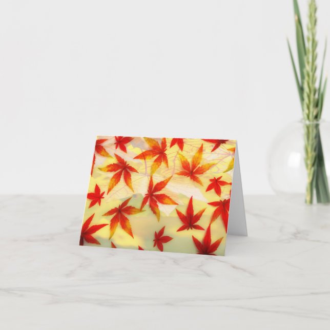 Red and Orange Autumn Leaves Note Card (Front)