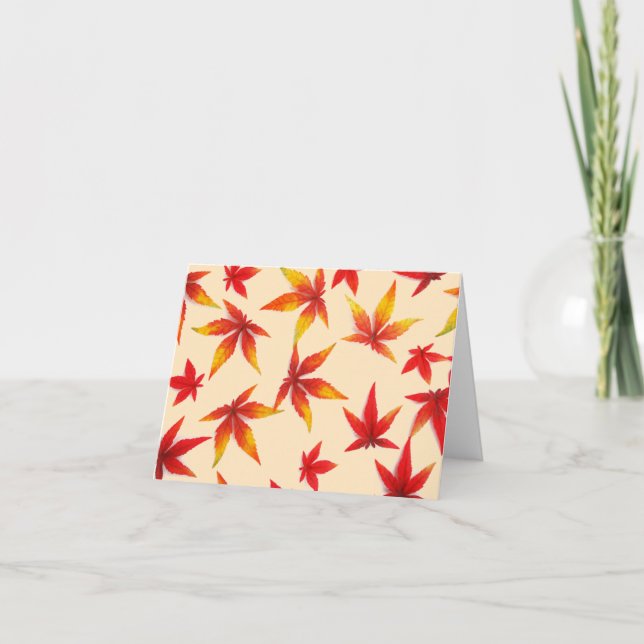 Red and Orange Autumn Leaves Note Card (Front)