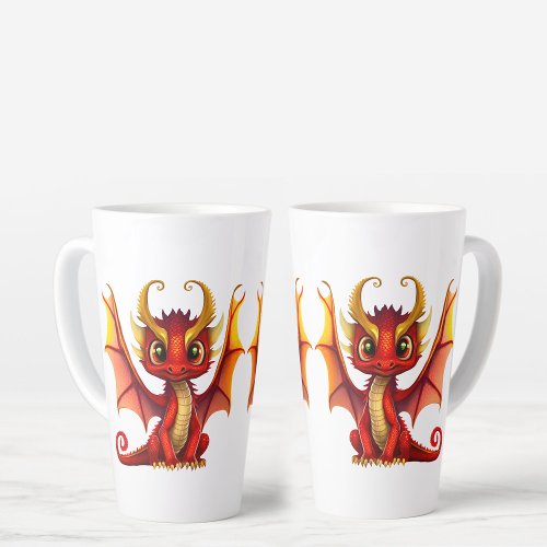 Red and Orange Big Eye Baby Dragon Latte Mug