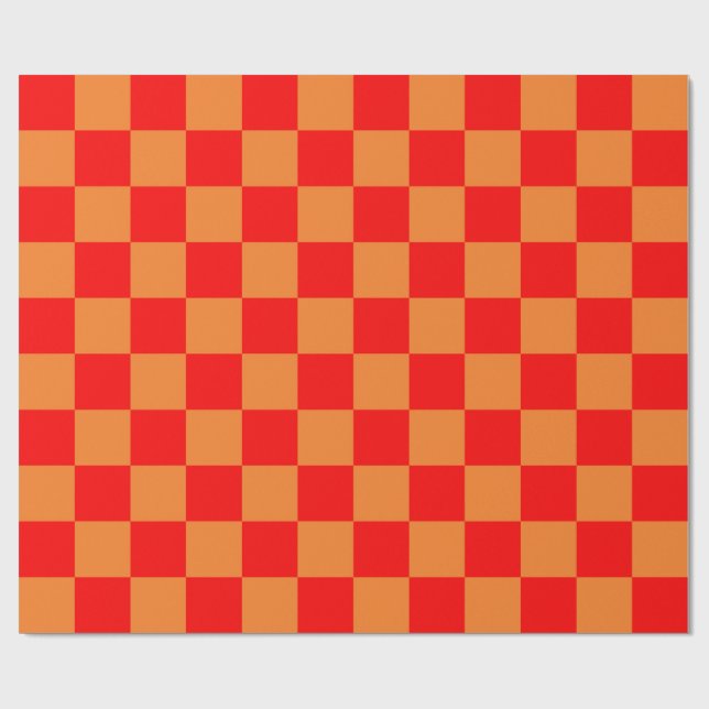 Red and Orange Checkered Pattern  Wrapping Paper (Flat)