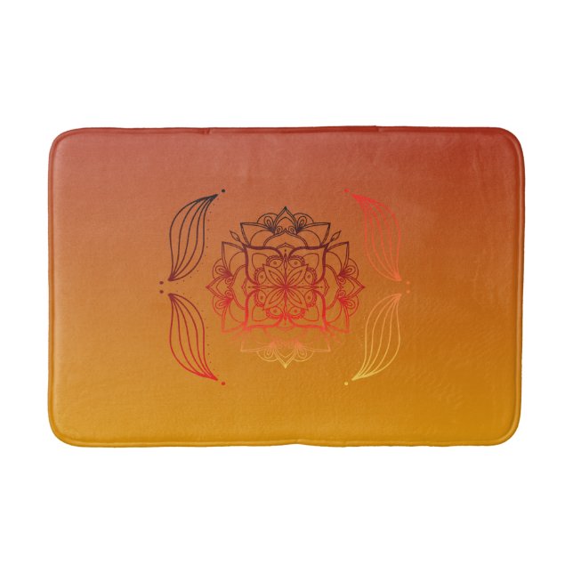 Red and Orange Ethereal Embers Floral Mandala Bath Mat (Front)