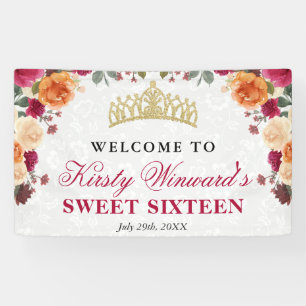 Red and Orange Fall Autumnal Flowers Sweet 16 Banner