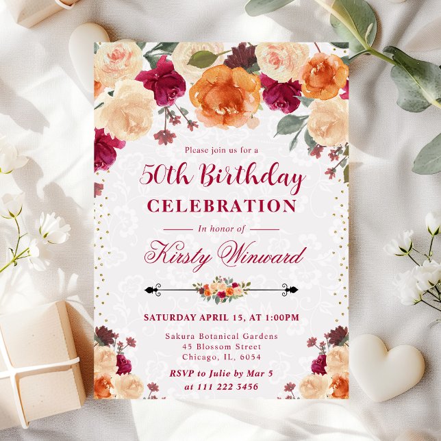 Red and Orange Fall Flowers Birthday Invitation (Creator Uploaded)