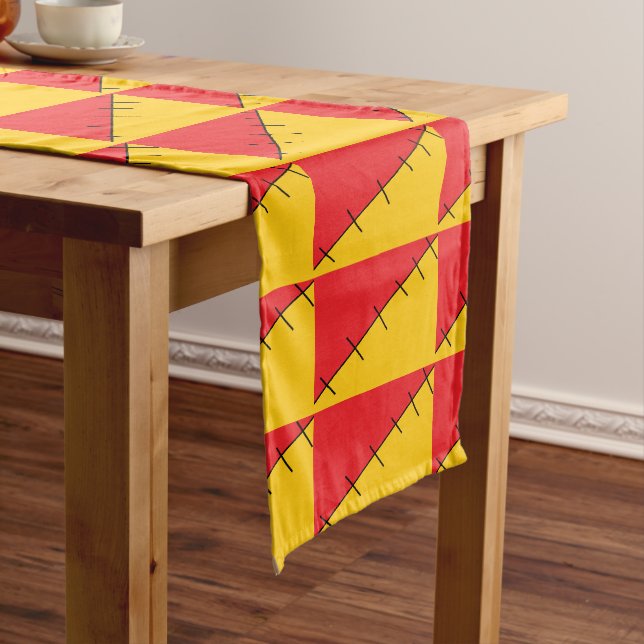 Red and orange Faux stitched Short Table Runner (In Situ)