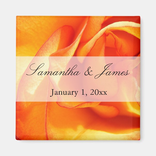 Red and Orange Flaming Rose Magnet (Front)