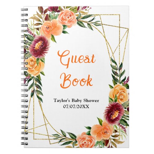 Red and Orange Floral Baby Shower Guest Book