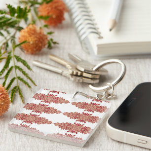 Red and orange floral design with ornamental graph keychain