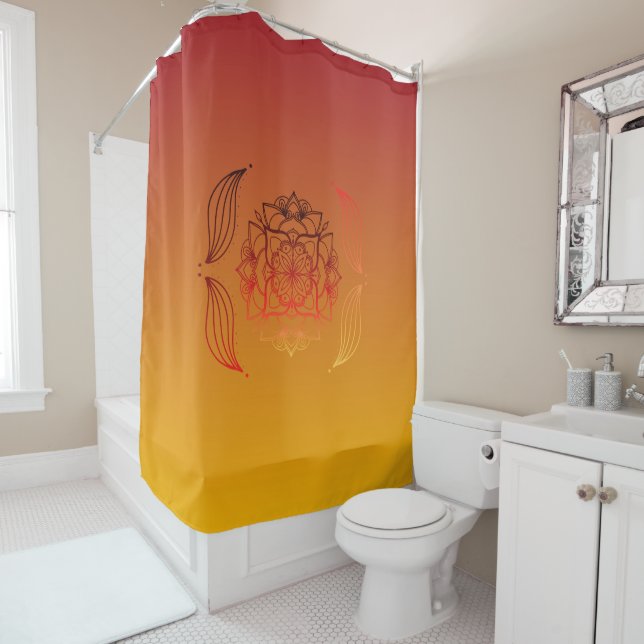 Red and Orange Floral Mandala Art Shower Curtain (In Situ)
