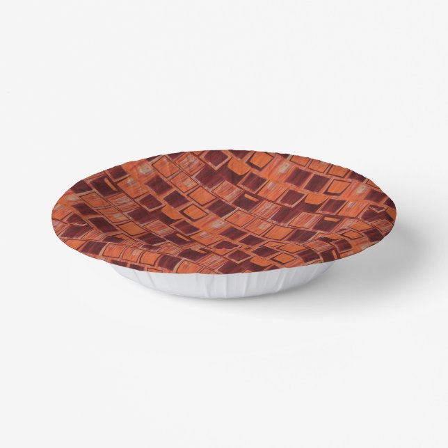 Red and Orange Geometric Ceramic Tile Paper Bowls (Angled)