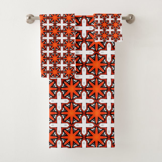 Red and orange geometric pattern Towel (Insitu)