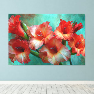 Red and Orange Gladiolus Painting Abstract Wall Canvas Print