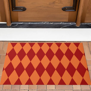 Red and Orange Harlequin Checkered Design Doormat