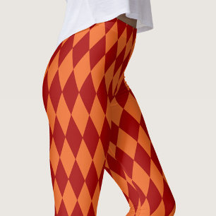 Red and Orange Harlequin Checkered Design  Leggings