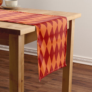 Red and Orange Harlequin Checkered Design  Short Table Runner
