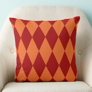 Red and Orange Harlequin Checkered Design Throw Pillow